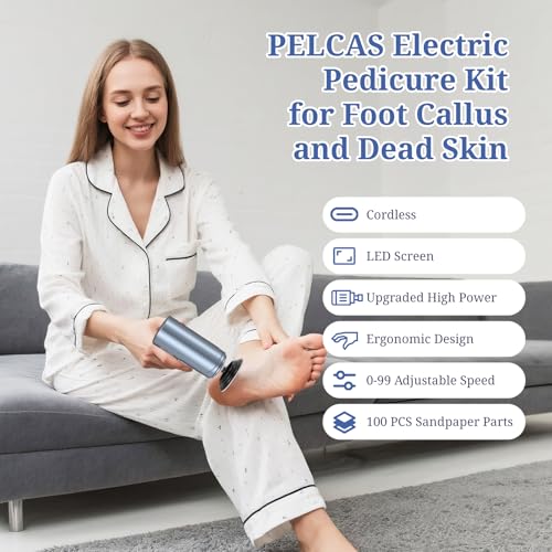 Pelcas Electric Foot Callus Remover with LED Screen, 0-99 Speed, Cordless Foot File for Hard Skin Removal