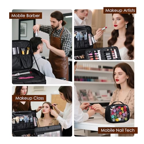 Adazzo Extra Large Makeup Case 8.5¡± Deep Professional Cosmetic Organizer Box Brush Holder with 3 Clear Set Bags/Lipstick Plate for Makeup Artists with Shoulder Strap/Adjustable Dividers/Luggage Sleeve