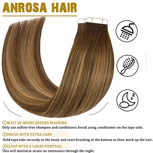 Remy Hair Tape-In Extensions 14 Inch Balayage Blonde - Chocolate Brown to Caramel Blonde with Brown Roots