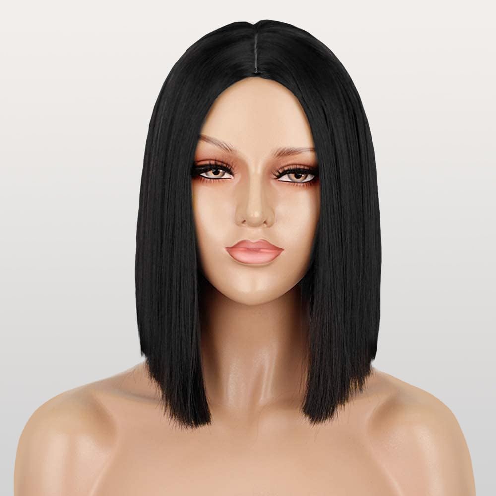Ecibeny Short Straight Hair Black Bob Wig 10 Inch
