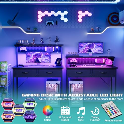 Small 31 Inch Gaming Desk with Drawers & Power Outlets - Black