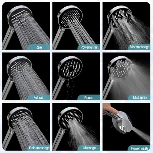 Rain Shower Head with Handheld Combo - High Pressure, 9 Spray Modes, Filtered Handheld & Adjustable Arm