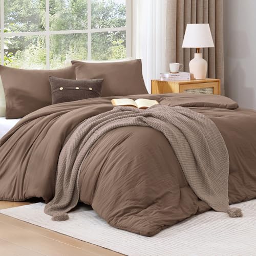 WRENSONGE King Size Comforter Set - 3 Pieces Soft Brown Bedding, 102x90 Inches