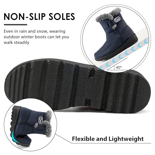 Ablanczoom Women's Winter Snow Boots Blue Fur Size 7.5 Waterproof Non-Slip