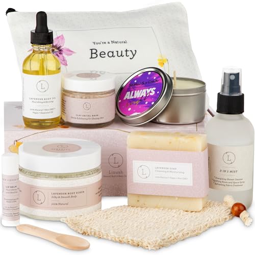 Spa Gift Set for Women - 9 Piece Lavender Body Care Kit with Candle & More - Handmade in USA (Pack of 1)