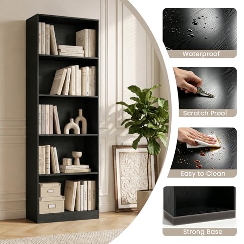 5-Tier Open Cube Bookshelf - Heavy-Duty Melamine Shelving, 71in tall, Anti-Tipping