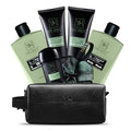 Men's Grooming Gift Set with Eucalyptus & Mint - 7-Piece Luxury Bath & Body Kit in Leather Toiletry Bag