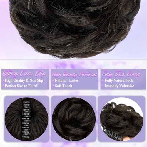 LRSICAL Natural Color Human Hair Messy Bun Hair Piece Clip-In Style