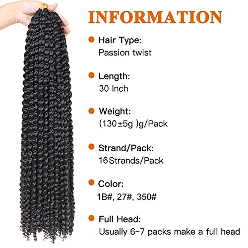 30 Inch Water Wave Passion Twist Hair 7 Packs - Natural Black #1B
