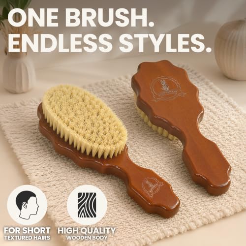 Kosher 360 Wave Brush with Handle - Vegan Agave Bristle Hard Medium for Curly Coarse Wavy Hair