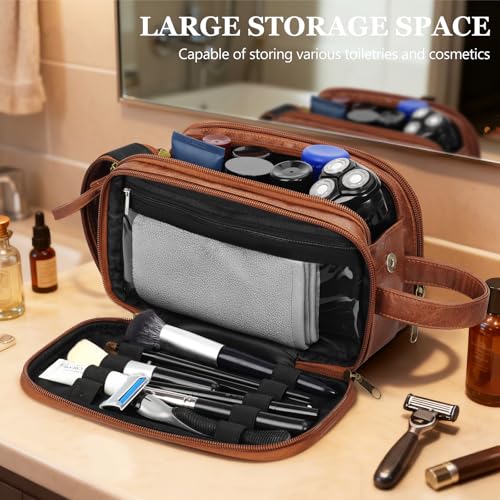 Personalized Gifts for Men, PU Leather Travel Toiletry Bag Men (M)