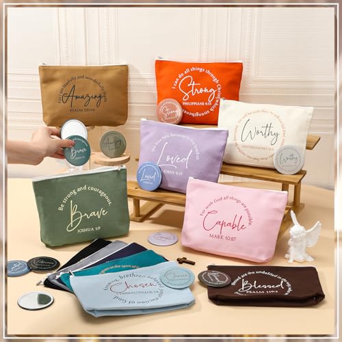 Christian Makeup Bags with Mirrors - Bible Verse Gift Set, Vintage, 12 Pieces