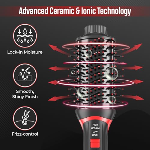 4-in-1 Ionic Ceramic Hair Dryer Brush - Volumizer, Straightener & Curler