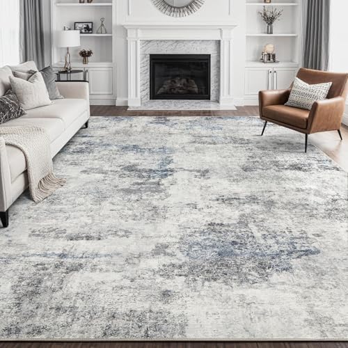 8x10 Washable Area Rug for Living Room - Abstract Indoor Carpet, Non-Slip, Grey Blue