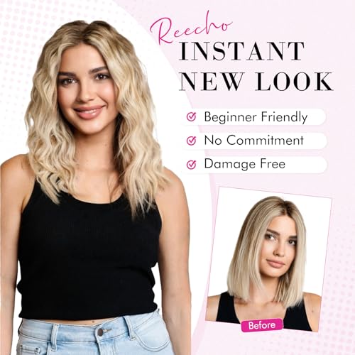Clip in Hair Extensions 12 Inch Curly Wavy Natural Soft Hairpieces for Women - Light Brown with Golden Ends - 4 Pack