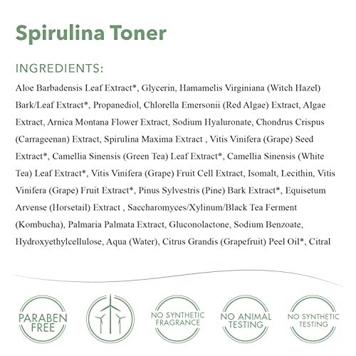emerginC Scientific Organics Spirulina Toner - Gentle + Effective Toner for Face with Plant Stem Cells + Witch Hazel (4 oz, 120 ml)