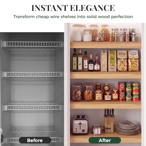 Solid Pine Wire Shelf Covers - 12 Inch Depth x 24 Inch Length, Tool-Free Pantry Rack (Variation: 12" D / 24" L)
