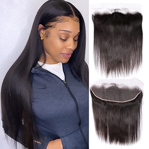 14 Inch Straight Lace Frontal Closure Human Hair Brazilian Virgin 13x4 Swiss Transparent Lace Pre-Plucked with Baby Hair