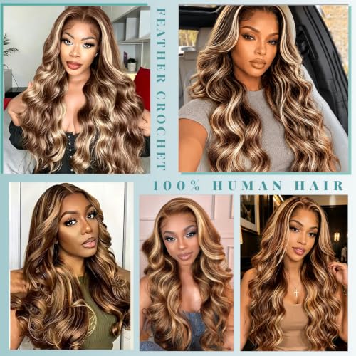 Munx Honey Blonde Crochet Human Hair Extensions 22 Inch Highlighted Body Wave with Spiral Curl, Pre-Separated, Lightweight, 27/30/613