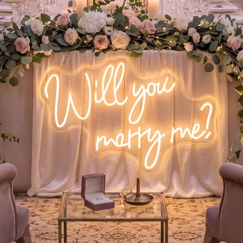 Will You Marry Me Neon Sign Warm White 31x20.9 Inches LED Light Up Letters
