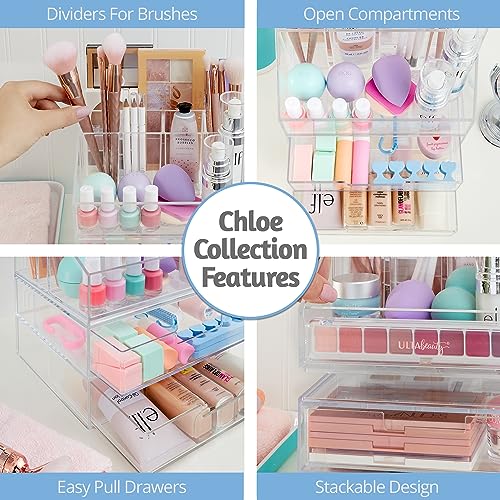 STORi Chloe Stackable Clear Makeup Holder and 6 Drawer Bundle | Organize Cosmetics and Beauty Supplies | Made in USA