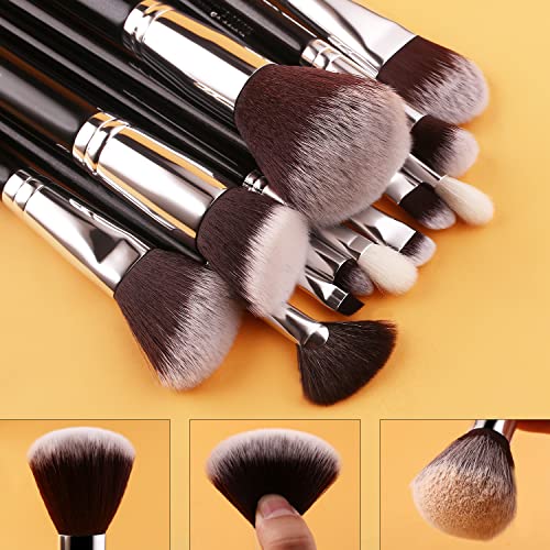 BEILI 12pcs Makeup Brush Set with Holder - Premium Synthetic Kabuki Face & Eye Brushes