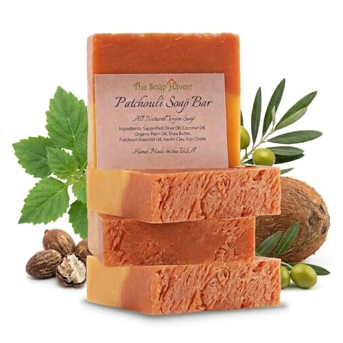 Natural Patchouli Soap Bar - Handmade, 4 Large 4.5 Oz Bars, USA