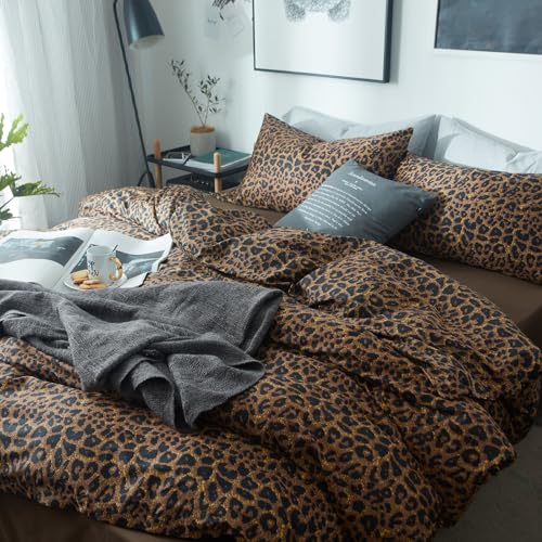 Queen Size Leopard Print Comforter Set - 3 Pieces Animal Cheetah Bedding with Pillowcases