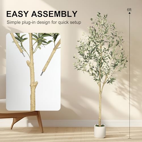6ft Faux Olive Tree with Sturdy White Planter - Realistic Artificial Indoor Plant