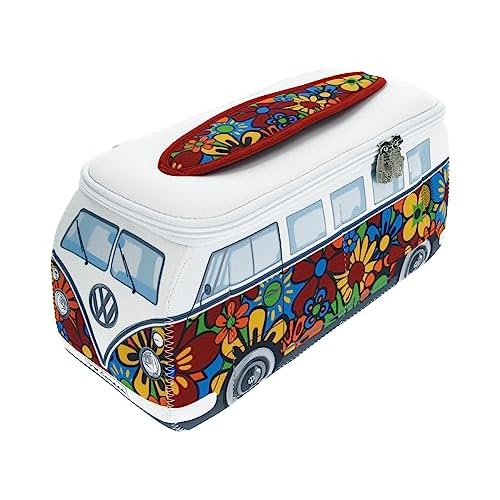 BRISA VW Collection - Volkswagen Neoprene Universal Makeup Cosmetic Travel Pharmacy Bag Pouch T1 Campervan Bus (Flower/Multi/Large)
