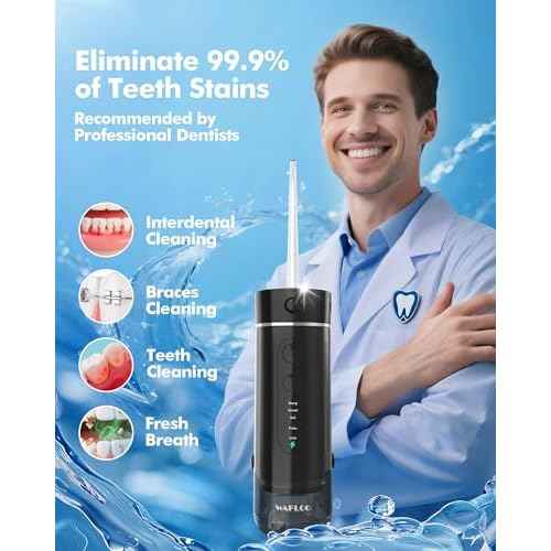 Water Flosser Travel Mini Cordless Portable: 5 Modes Water Dental Floss with Telescopic Water Tank, 4 Tips, IPX7 Waterproof Oral Irrigator for Teeth Cleaning, Orthodontic, Braces Dental Care