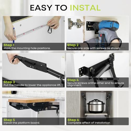 Heavy Duty Appliance Lift for Cabinets Supports Up to 60 lbs - Soft Close Kitchen Organizer
