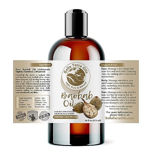 Bella Terra Oils - Baobab Oil 16oz - The Ultimate Choice for Skin Hydration, A Symphony of Amino Acids & Essential Minerals for Your Skin