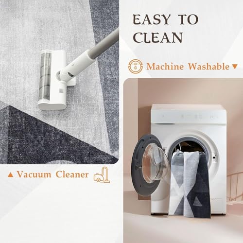Grey 5x7 Modern Geometric Washable Area Rug - Non Slip, Soft, Machine Washable