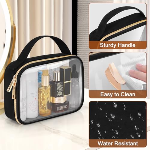 Black 3 Pack Clear Toiletry & Makeup Bags with Handles - Large & Medium Sizes, Waterproof PVC Travel Organizer