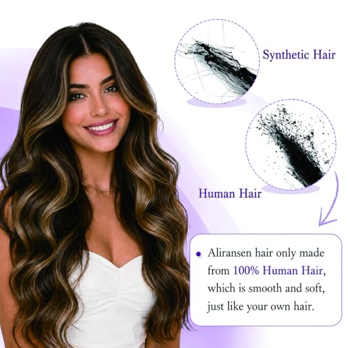 Aliransen Balayage Clip-In Hair Extensions 22 Inch Chocolate Brown to Caramel Blonde