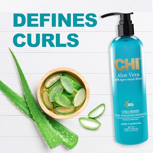 Chi Aloe Vera Curl Enhancing Shampoo, Gently Cleanses & Increases Moisture For Curly Hair, Sulfate, Paraben, & Cruelty-Free, 11.5 Oz