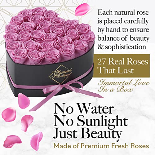 Forever Pink Roses Heart Gift Box - 27 Preserved Flowers for Gift, Decor & Romance
