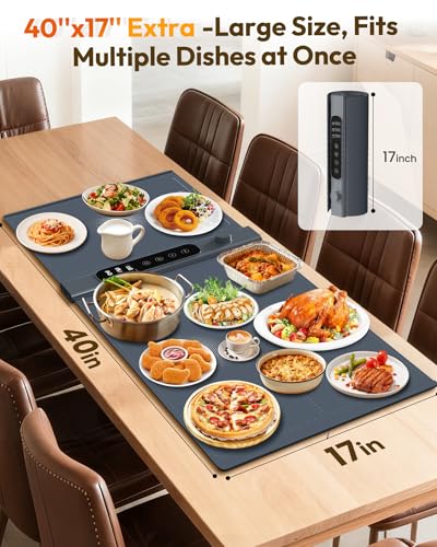 Large Food Warming Mat with 3-Zone Control, 40x17 Inches - Energy Saving