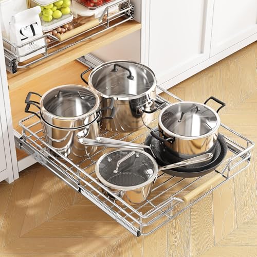 Chrome 18W x 21D Heavy Duty Under Cabinet Pull Out Organizer with Full-Extension Drawers - 1-Tier