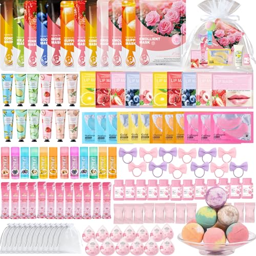 144PCS Spa Party Supplies Kit for Women with Face Masks Lip & Eye Patches Foot Bath Bombs