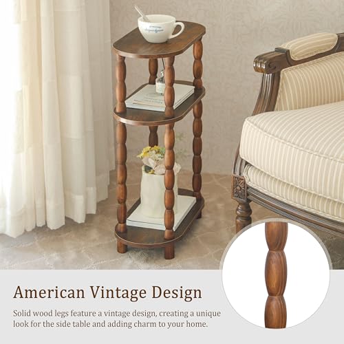 MaxSmeo Set of 2 Rustic Brown Narrow Side Tables - 3-Tier Vintage End Tables