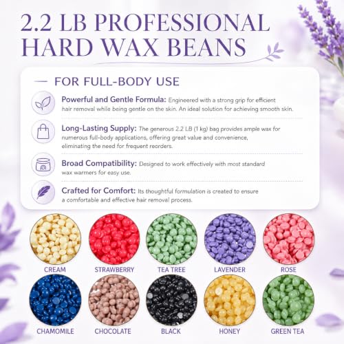 Hard Wax Beads for Hair Removal 2.2lbs, Painless Bikini & Body Waxing, Multi Color