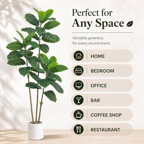 5FT Artificial Ficus Tree Indoor with White Pot - Realistic Faux Plant for Home & Office