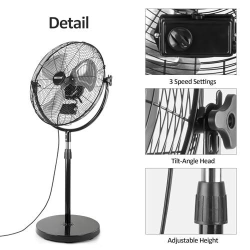 Heavy Duty 18-Inch Metal Pedestal Fan with Adjustable Height & 3 Speeds