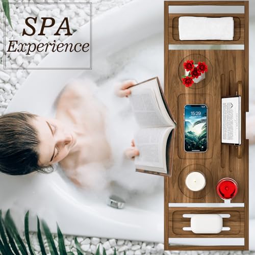 Premium Teak Bathtub Tray Caddy, Expandable Wooden Bath Tray for Bathub, Luxury Bathtub & Bathroom Accessories, Great House Warming, Anniversary & Wedding and Birthday Gifts