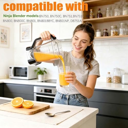 72 oz Replacement Blender Pitcher with Lid for Ninja BN750 BN800 Series