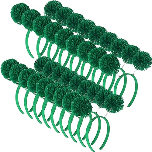 Halloween Pom Pom Headbands - Green Party Headwear for Kids & Adults, 18 Pack