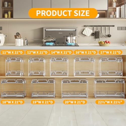 2-Tier Pull Out Kitchen Cabinet Organizer - 17" W x 21" D Shelf & Drawer Storage