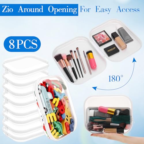 8Pcs Large Clear Hard Shell Zipper Cases - Portable Travel Storage Organizer M 9.8x7.9x2.4 Inch